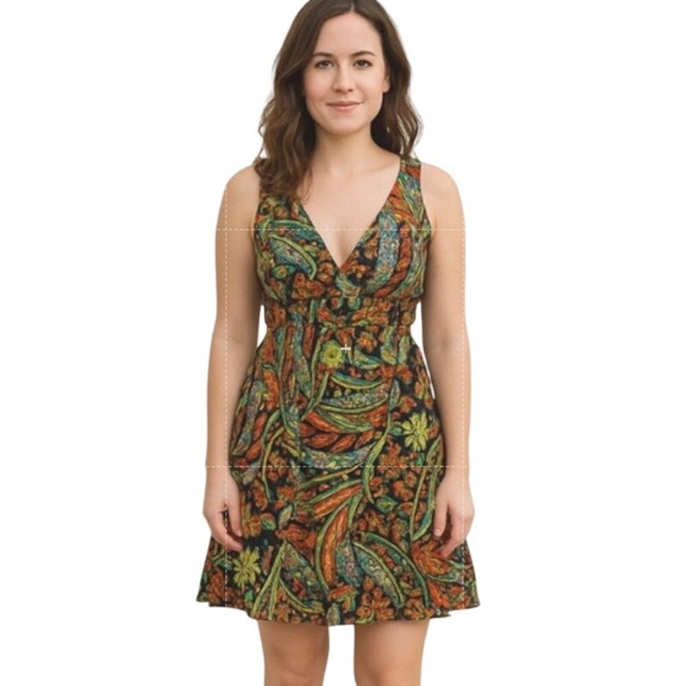 Zara Collection Multicolor Paisley Print Mini Dress with Tie Back Size Medium